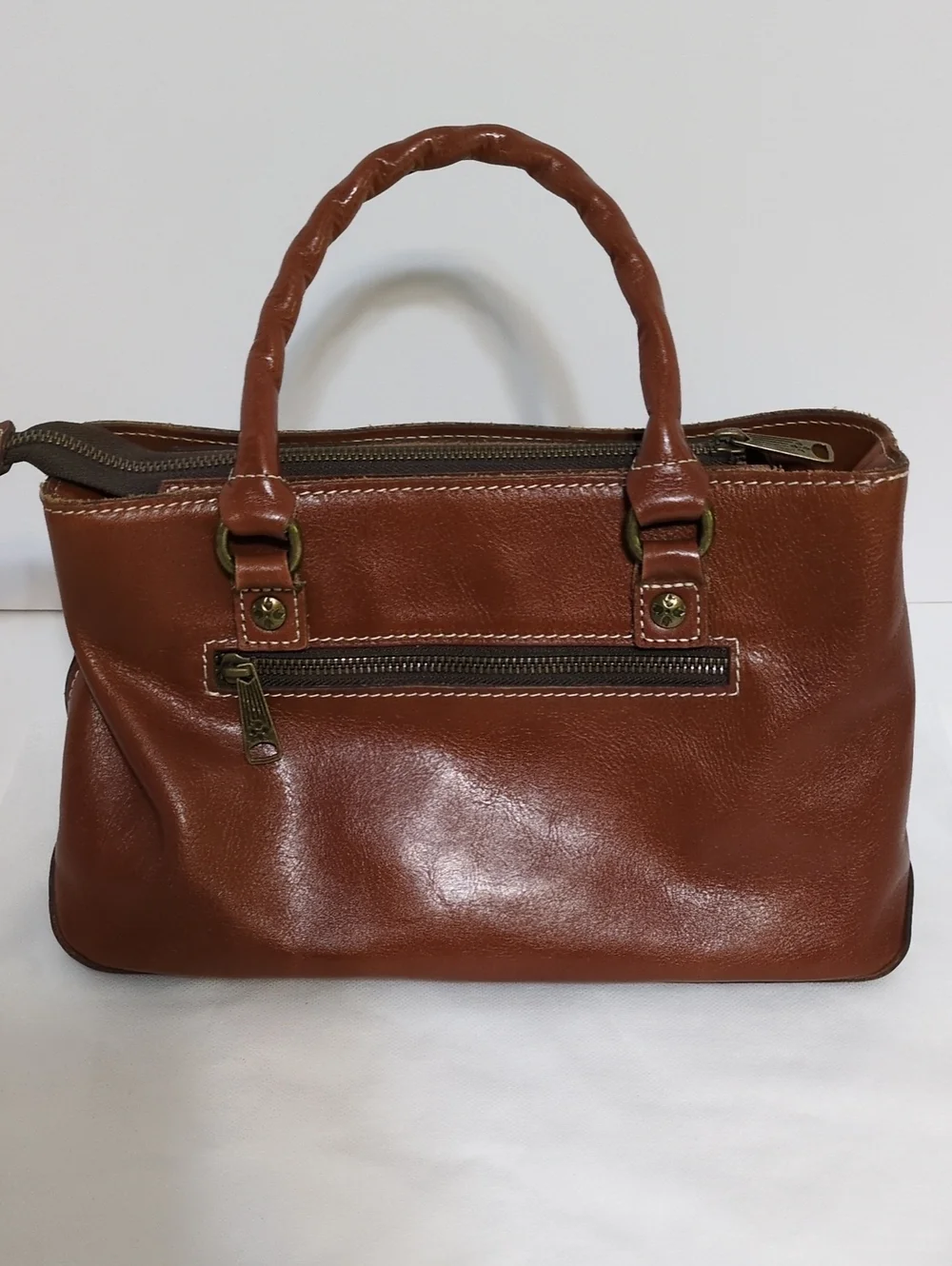 Patricia Nash Cognac Brown Leather Top Handle Satchel Bag